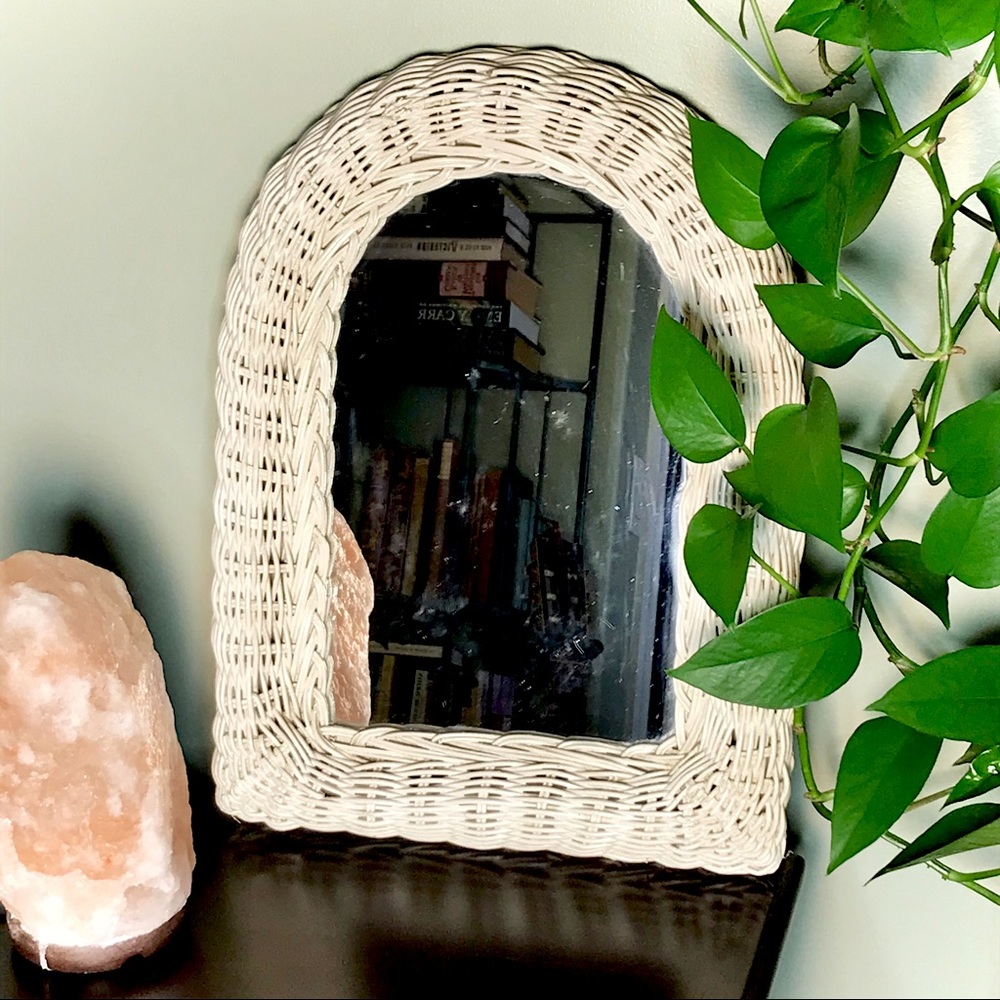 Vintage White Wicker Arch Shabby Chic Boho Mirror